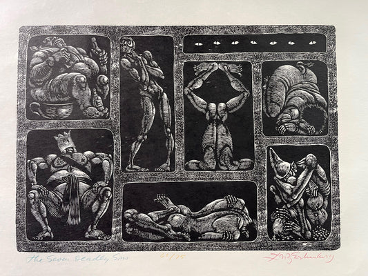 Fritz Eichenberg / The Seven Deadly Sins / Signed Engraving / c1960 - Precious Cache
