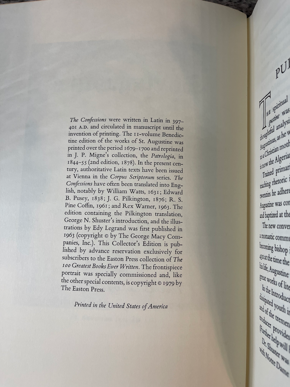 The Confessions of Saint Augustine / The Easton Press / 100 Greatest Books / 1979 - Precious Cache