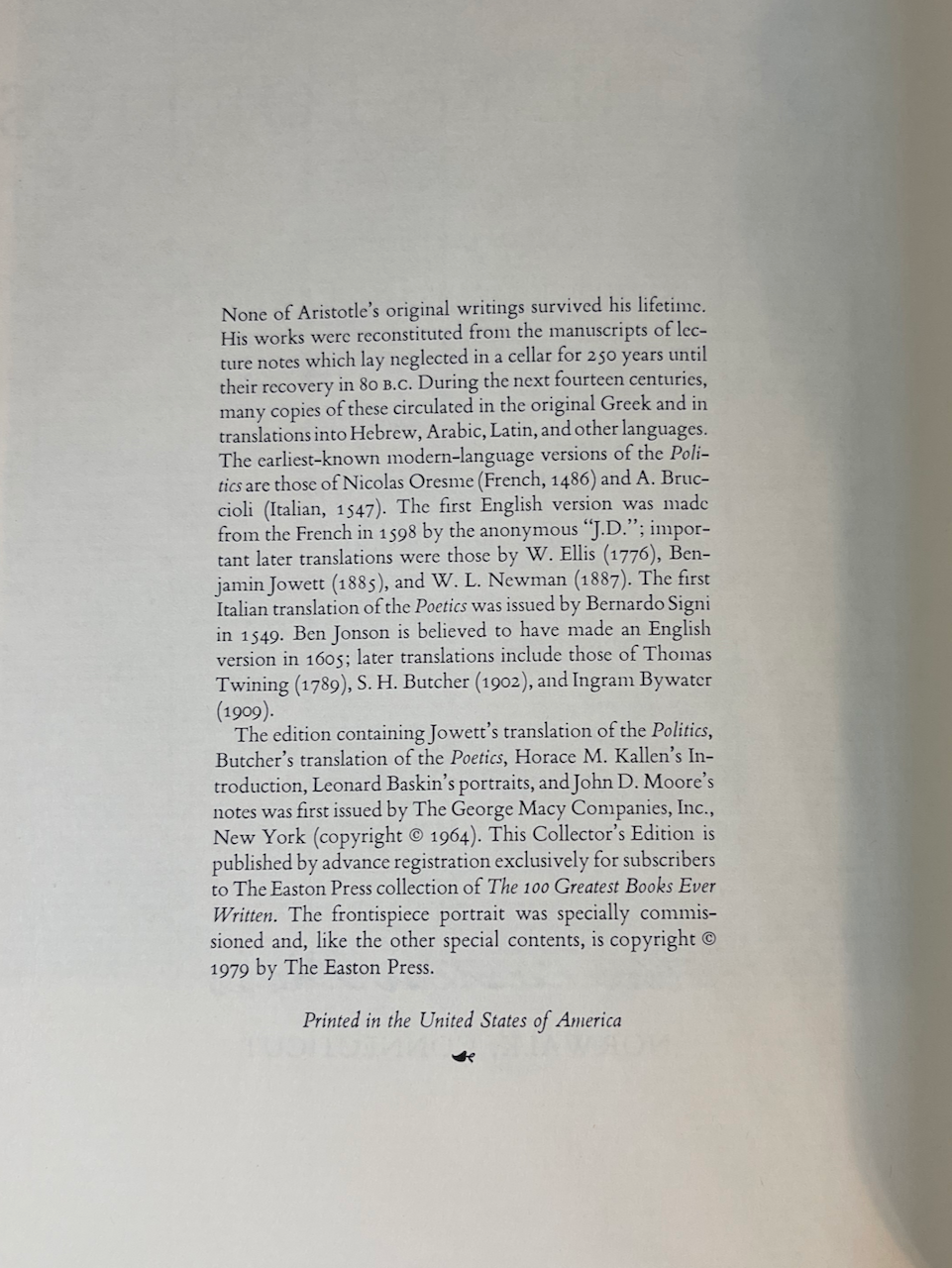 Politics and Poetics / The Easton Press / 100 Greatest Books Ever / 1979 - Precious Cache
