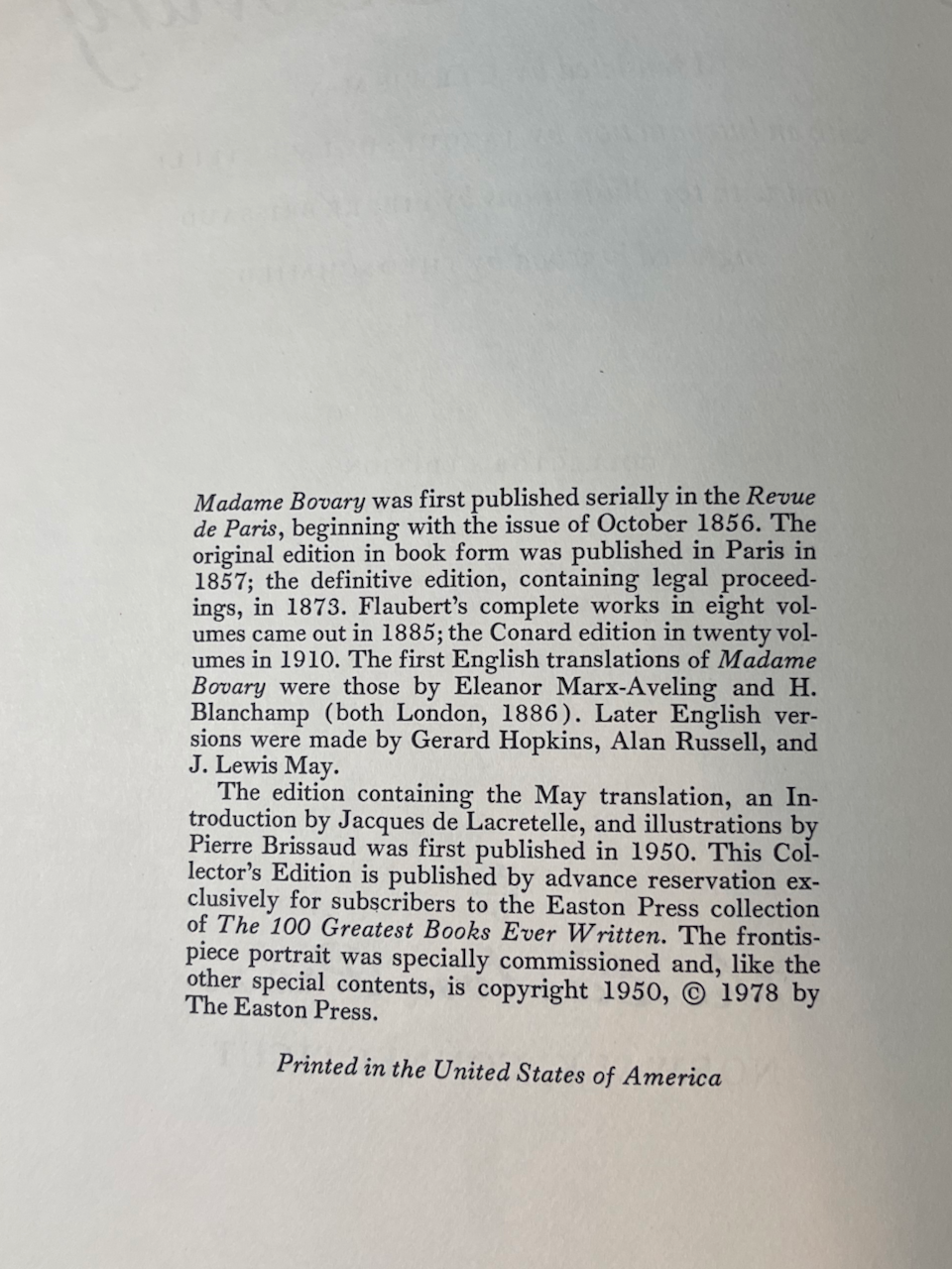 Madame Bovary / The Easton Press / 100 Greatest Books / 1978 - Precious Cache