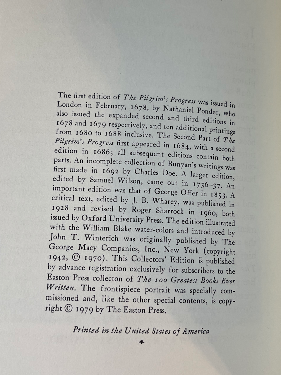 The Pilgrims Progress / The Easton Press / 100 Greatest Books / 1979 - Precious Cache