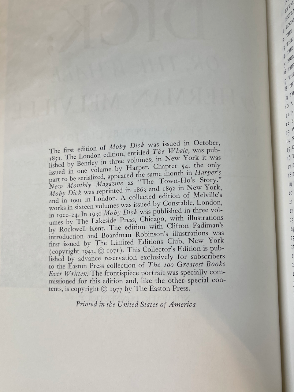 Moby Dick / The Easton Press / 100 Greatest Books / 1977 - Precious Cache