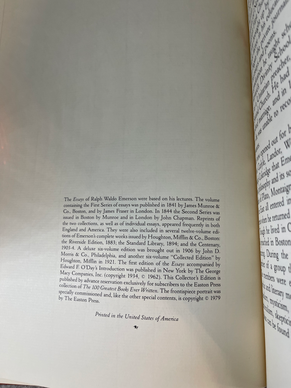 The Essays of Ralph Waldo Emerson / The Easton Press / 100 Greatest Books / 1979 - Precious Cache