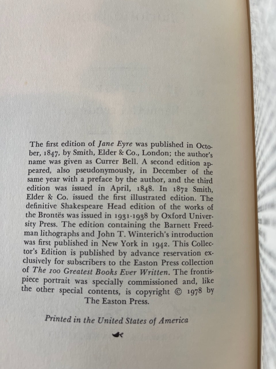 Jane Eyre / Easton Press / 100 Greatest Books / 1978 - Precious Cache