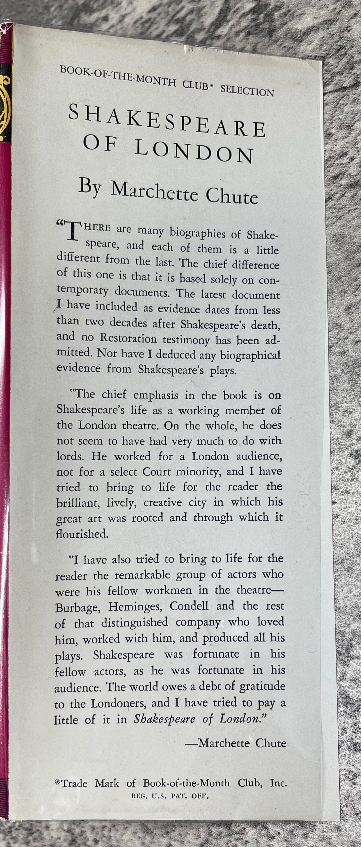 Shakespeare of London / First Edition / Book Club Edition / 1949 - Precious Cache