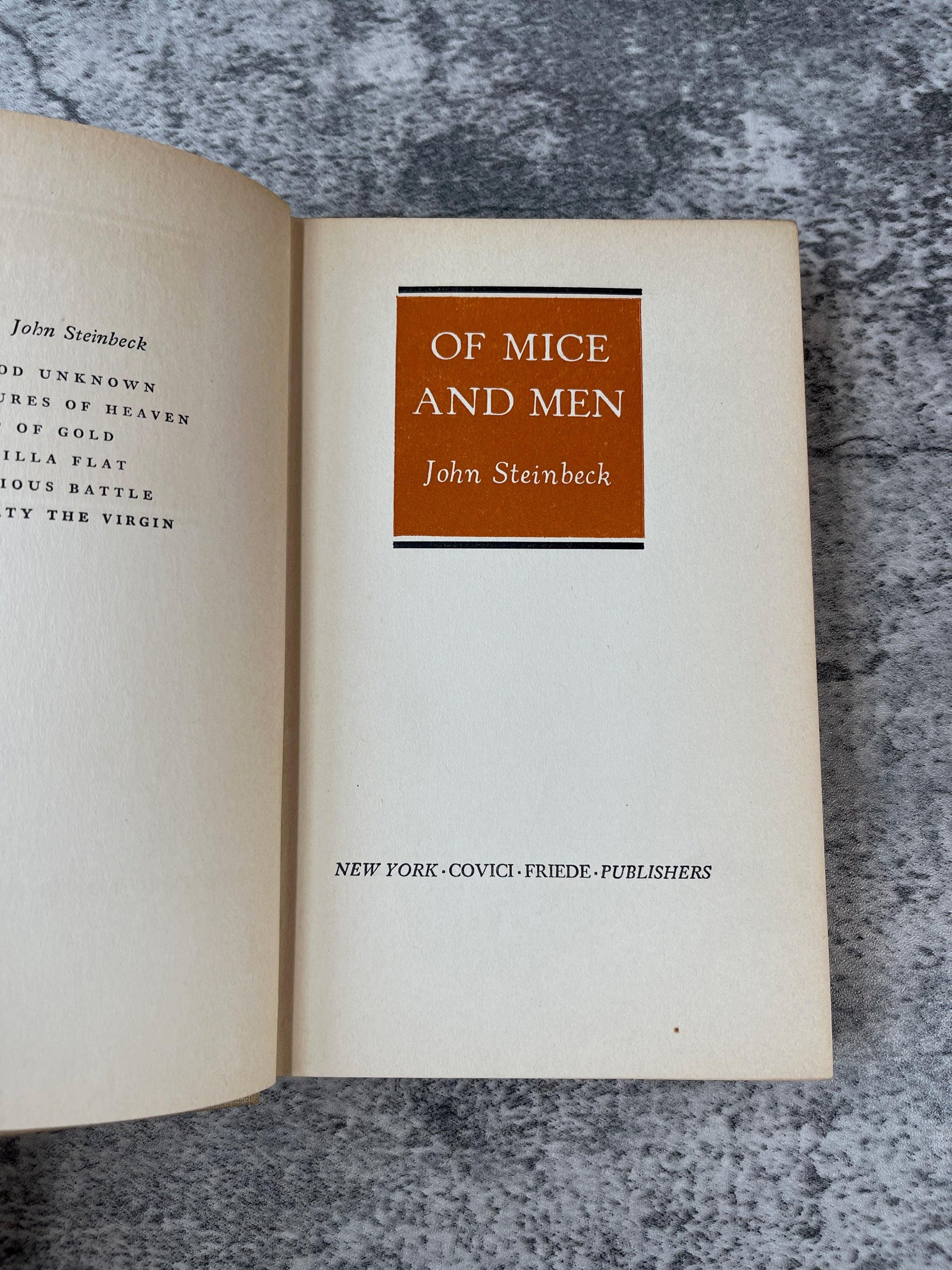 Of Mice and Men / First Edition / Second Printing / 1937 - Precious Cache