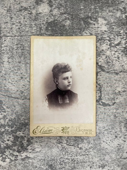 Cabinet Card Photo a young lady in a black and white top - Precious Cache